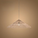 Natural Asian Cone Rattan Wood Color Pendant Light Image - 6