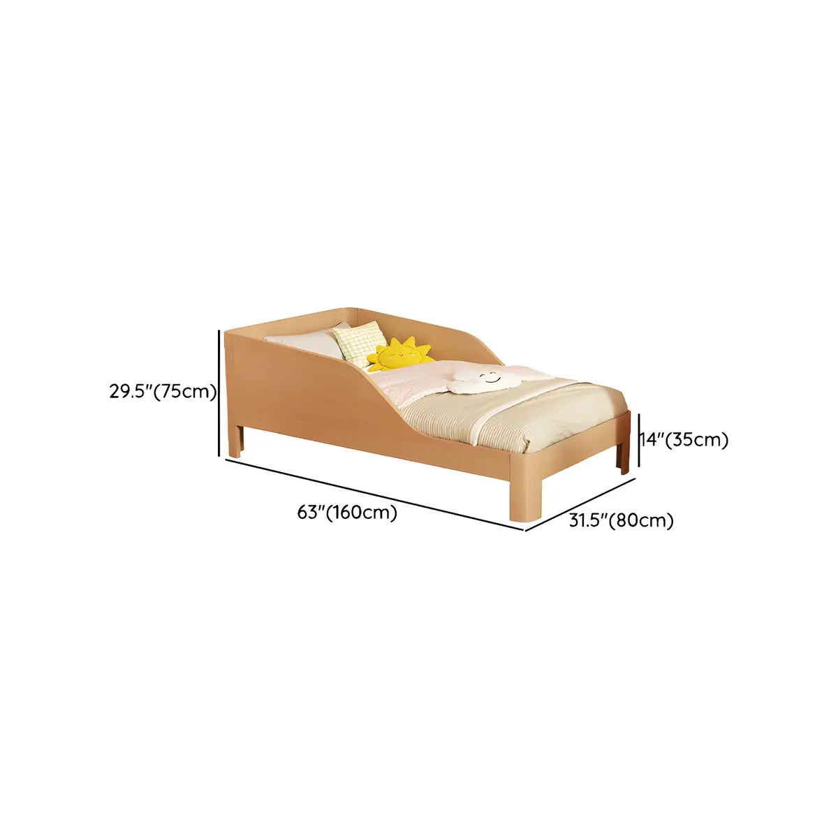 Natural Beech Wood Kids Bed with Mattress and Guardrail 