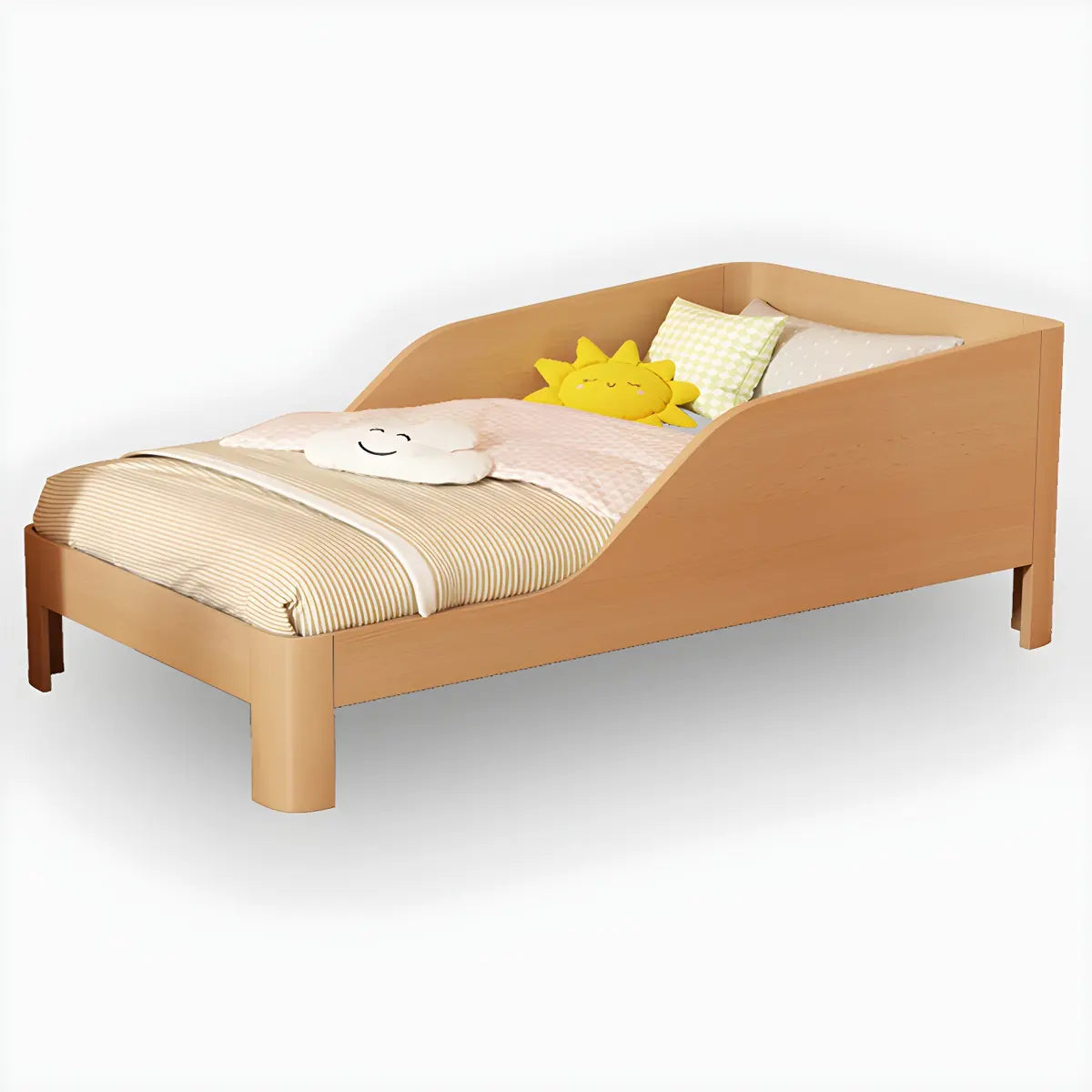 Natural Beech Wood Kids Bed with Mattress and Guardrail Image - 2