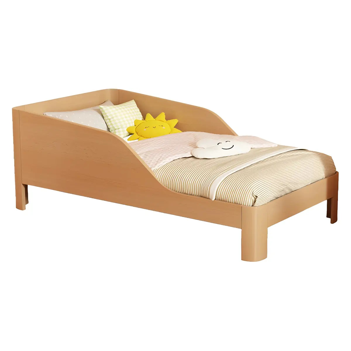 Natural Beech Wood Kids Bed with Mattress and Guardrail Image - 7