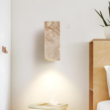 Natural Beige Rectangular Stone Bedside Wall Sconce Image - 1