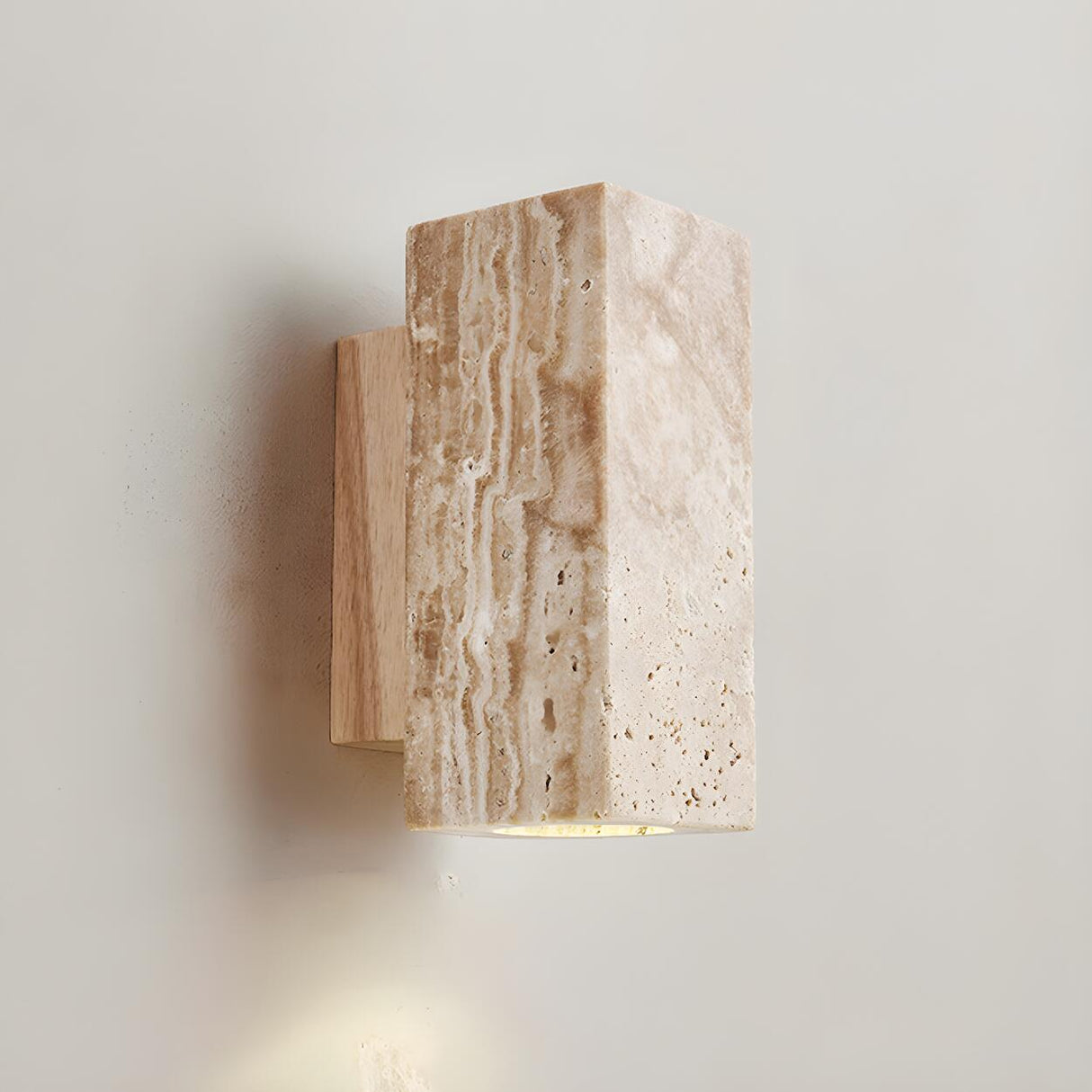 Natural Beige Rectangular Stone Bedside Wall Sconce Image - 13