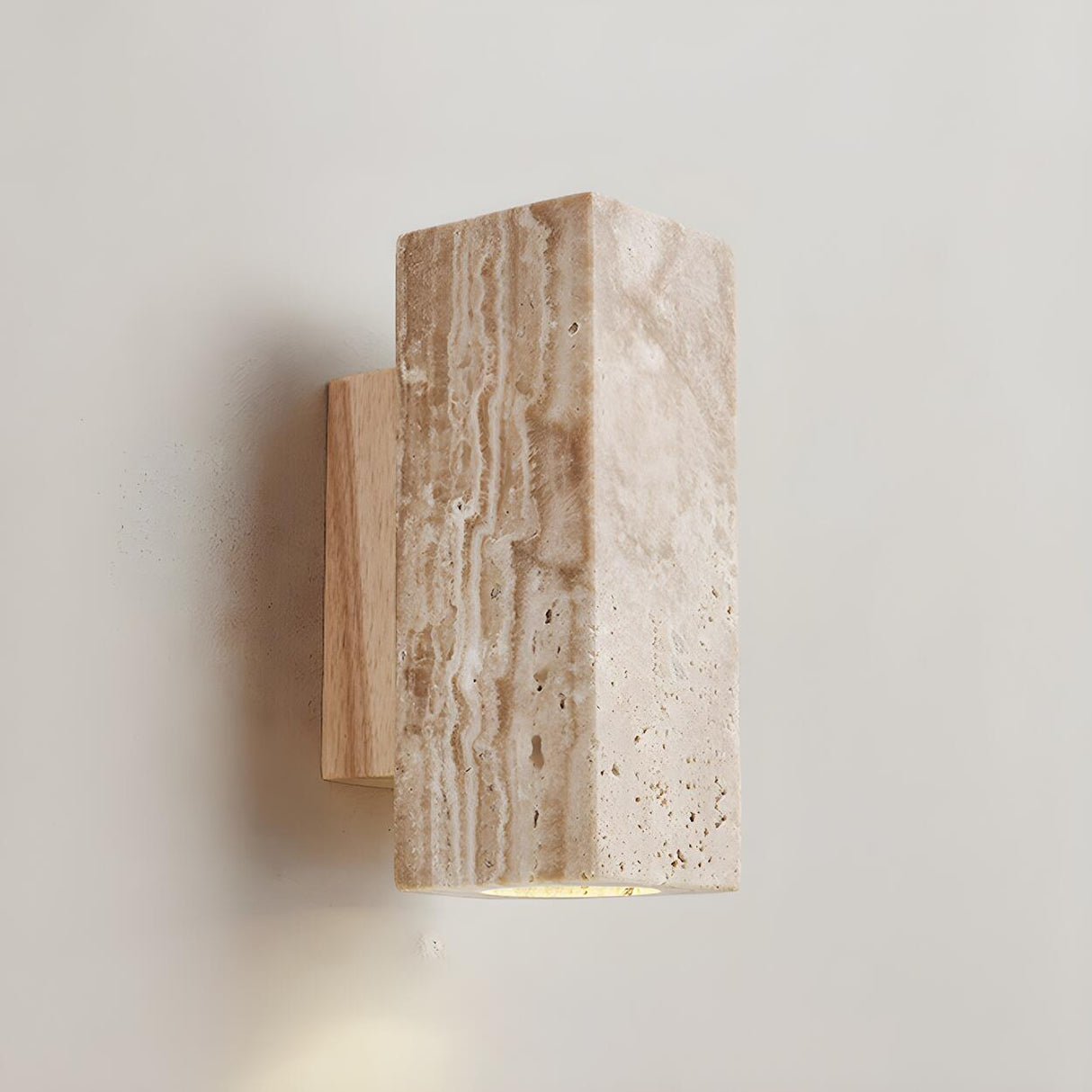 Natural Beige Rectangular Stone Bedside Wall Sconce Image - 14