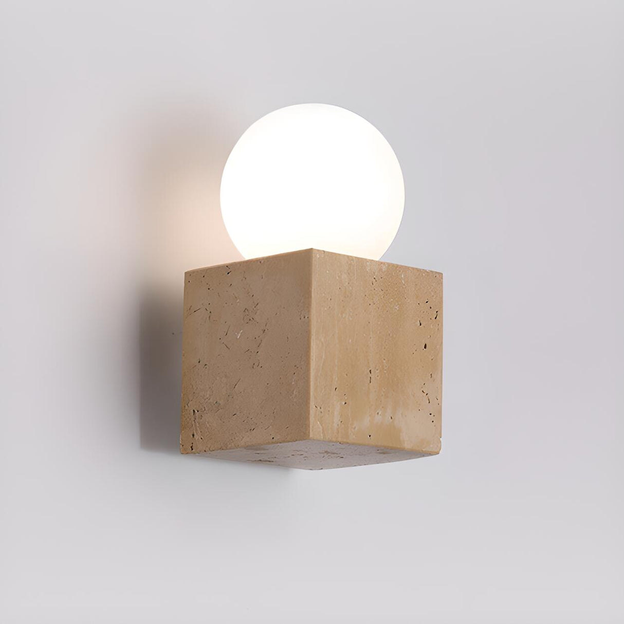 Natural Beige Square Stone Bedside LED Wall Sconce Image - 2