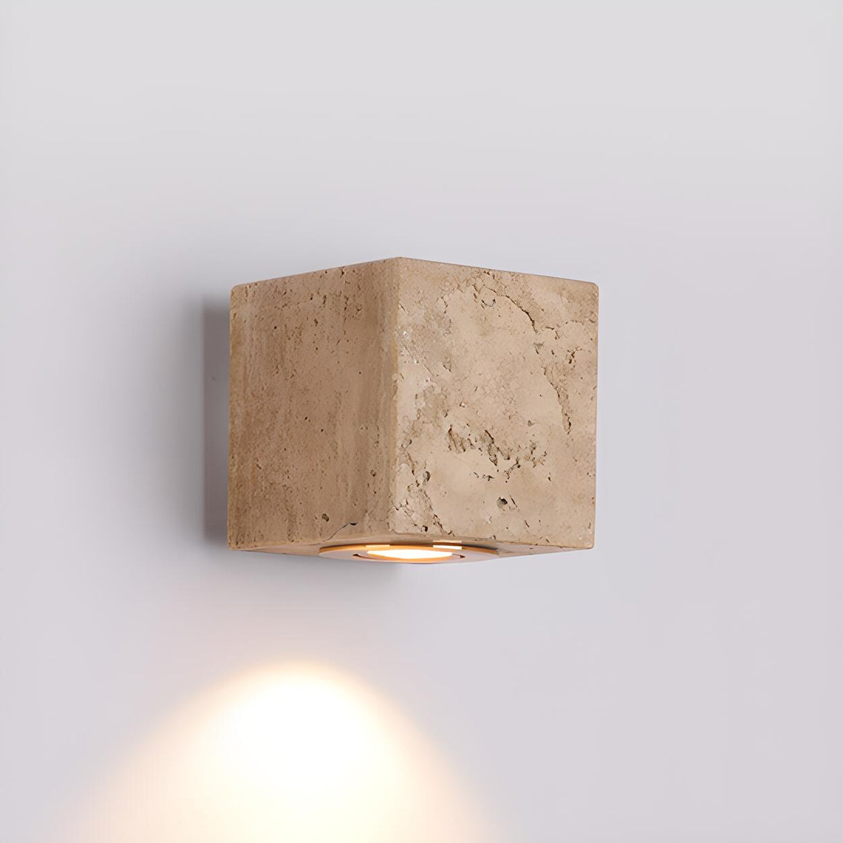 Natural Beige Square Stone Bedside LED Wall Sconce Image - 3