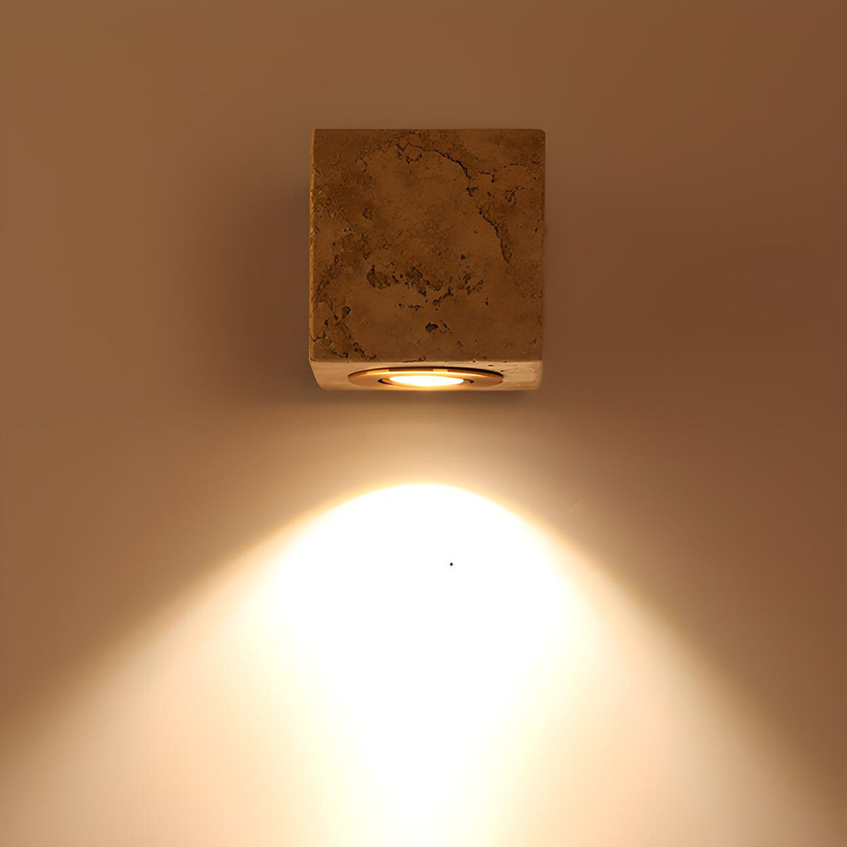 Natural Beige Square Stone Bedside LED Wall Sconce Image - 7