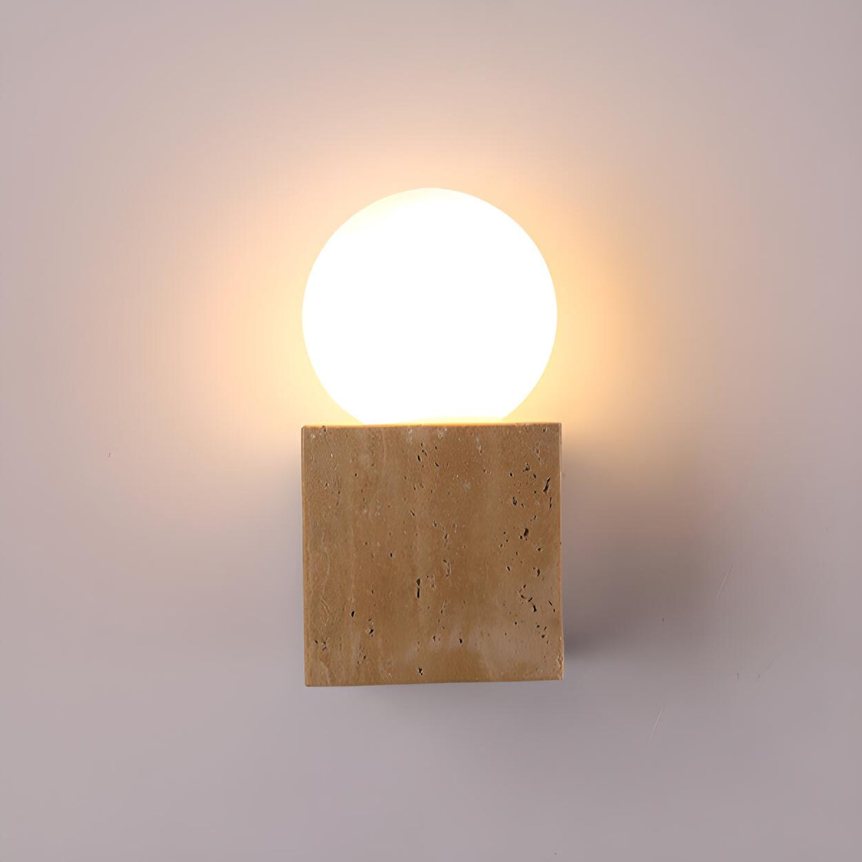 Natural Beige Square Stone Bedside LED Wall Sconce Image - 8