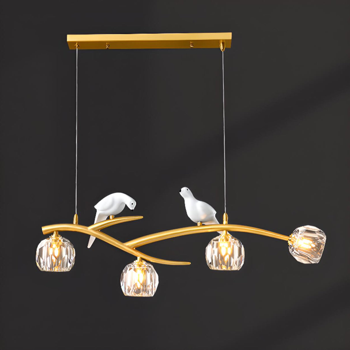 Natural Birds and Globe Branch Island Pendant Light Image - 5