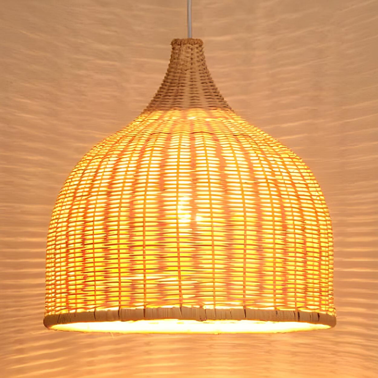 Natural Bohemian Woven Rattan Dome Dining Room Pendant Light Image - 2