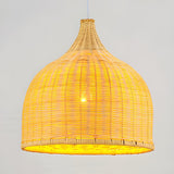 Natural Bohemian Woven Rattan Dome Dining Room Pendant Light Image - 3