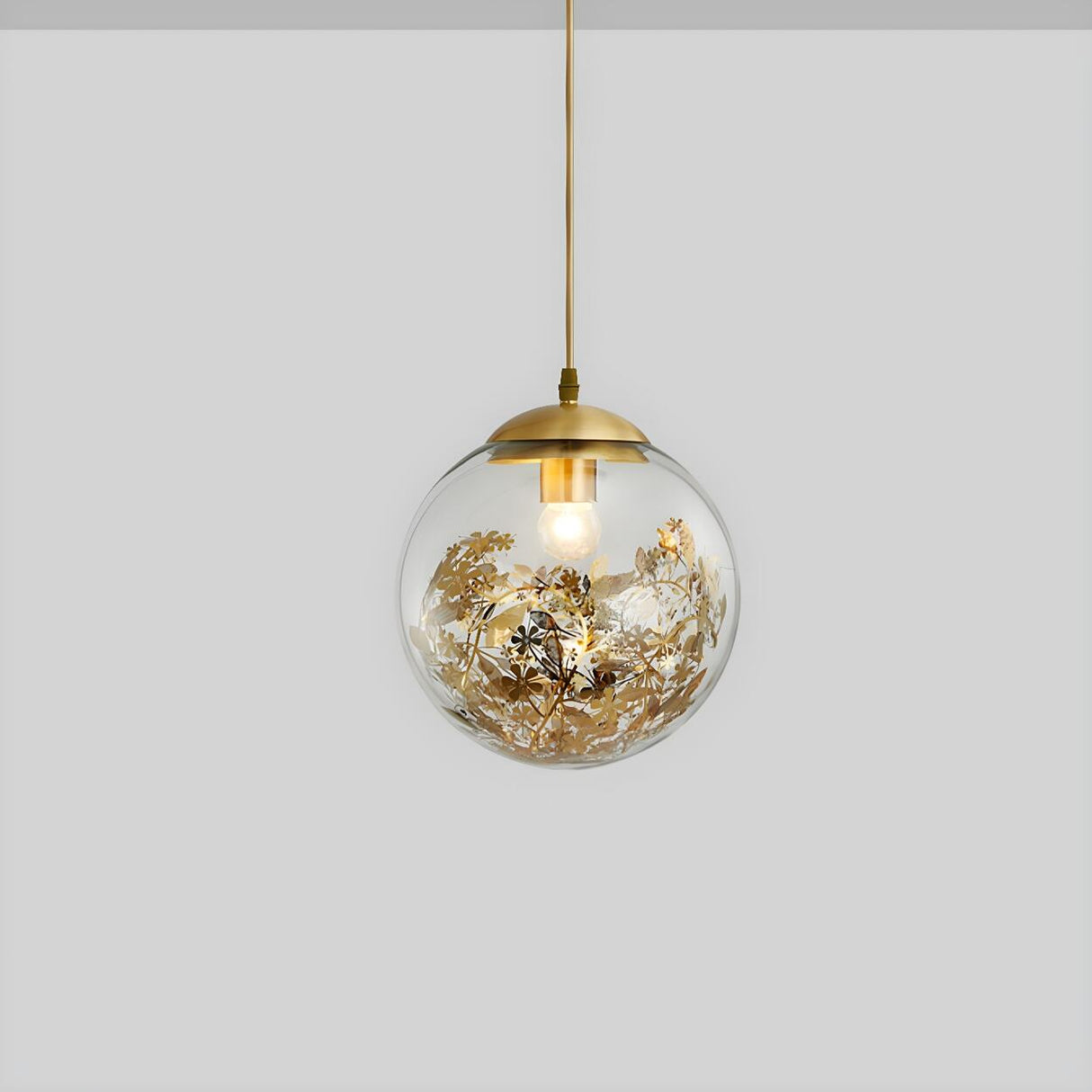 Natural Botanical Decor Glass Globe Bedroom Pendant Light Image - 10