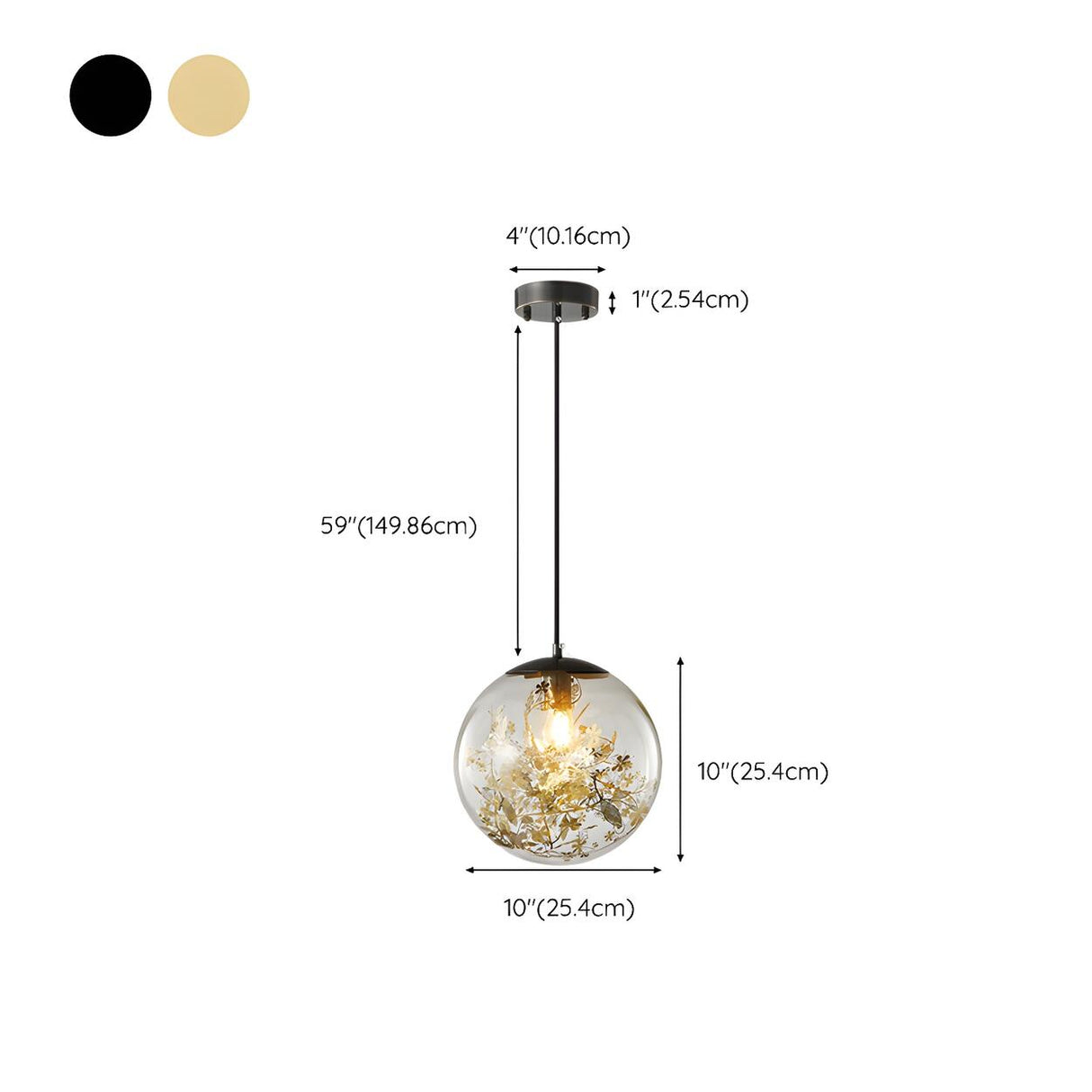 Natural Botanical Decor Glass Globe Bedroom Pendant Light 