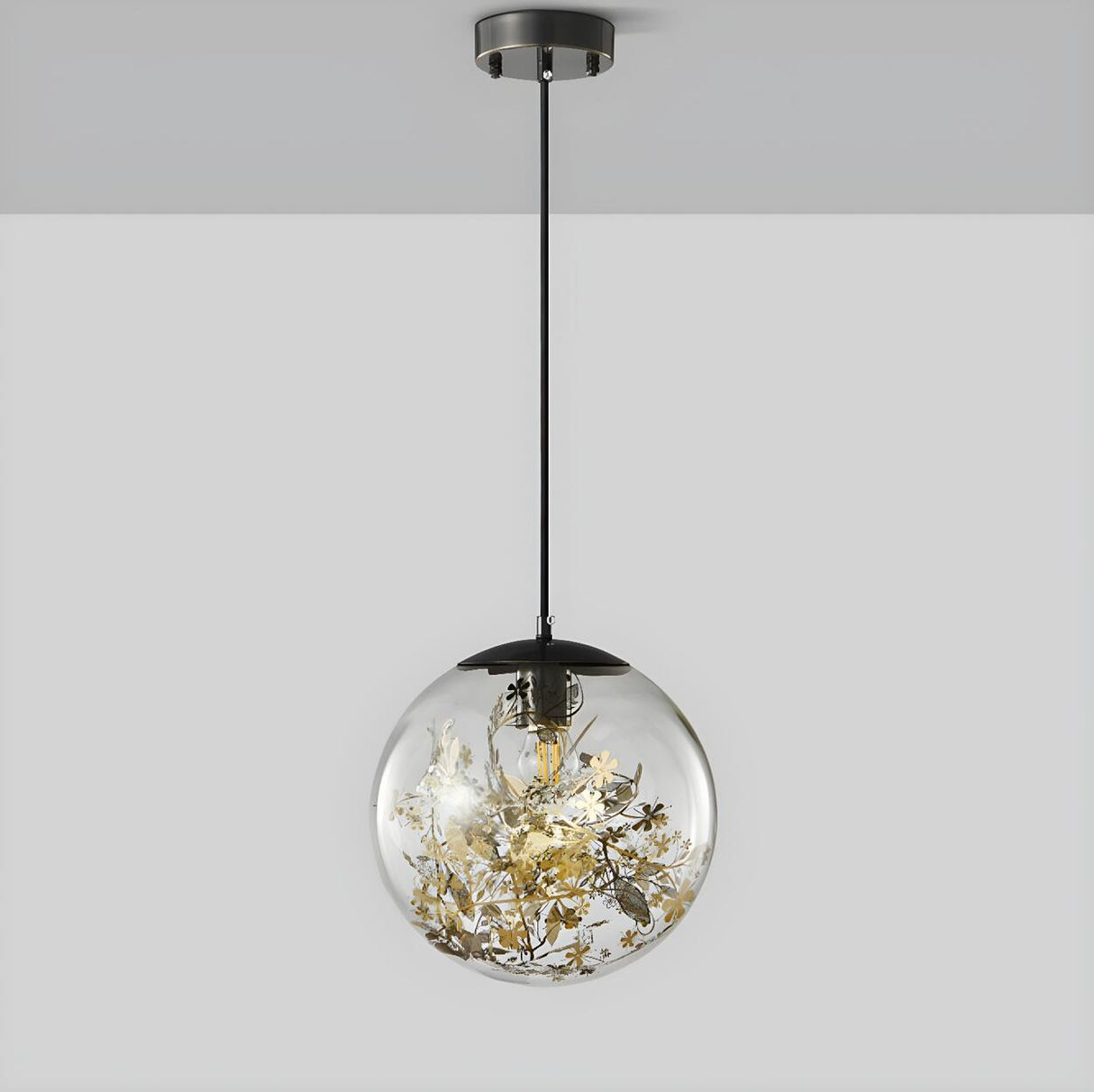 Natural Botanical Decor Glass Globe Bedroom Pendant Light Image - 9