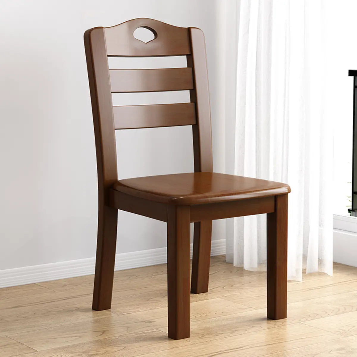 Natural Brown Open Ladderback Wood Armless Dining Chair Image - 3