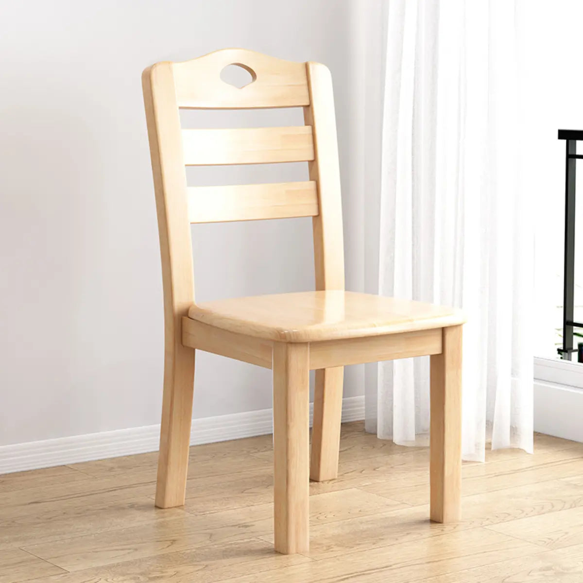 Natural Brown Open Ladderback Wood Armless Dining Chair Image - 4