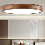 Natural Brown Round Wood LED Flush Mount Ceiling Light Image - 1