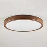 Natural Brown Round Wood LED Flush Mount Ceiling Light Image - 10