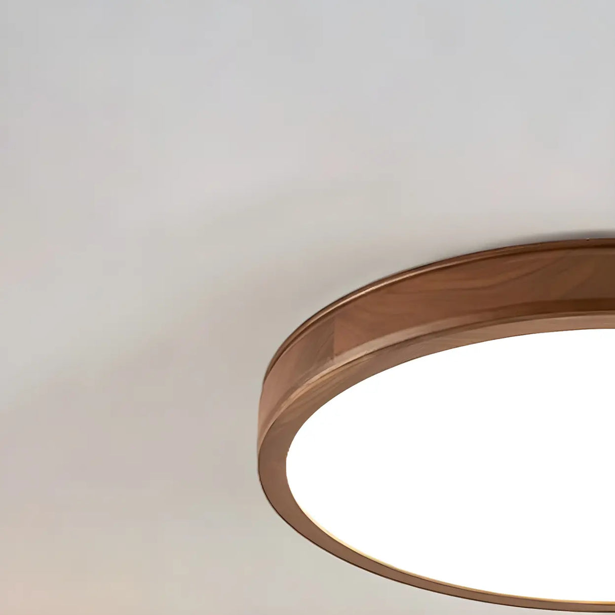 Natural Brown Round Wood LED Flush Mount Ceiling Light Image - 11