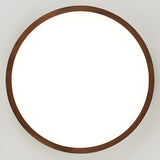 Natural Brown Round Wood LED Flush Mount Ceiling Light Image - 12