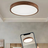 Natural Brown Round Wood LED Flush Mount Ceiling Light Image - 15