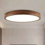 Natural Brown Round Wood LED Flush Mount Ceiling Light Image - 16