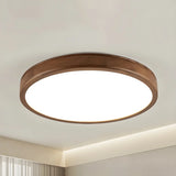 Natural Brown Round Wood LED Flush Mount Ceiling Light Image - 2