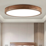 Natural Brown Round Wood LED Flush Mount Ceiling Light Image - 4