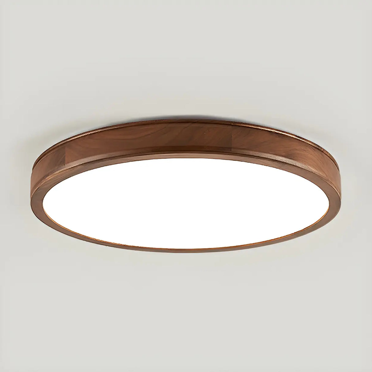 Natural Brown Round Wood LED Flush Mount Ceiling Light Image - 7