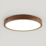 Natural Brown Round Wood LED Flush Mount Ceiling Light Image - 7