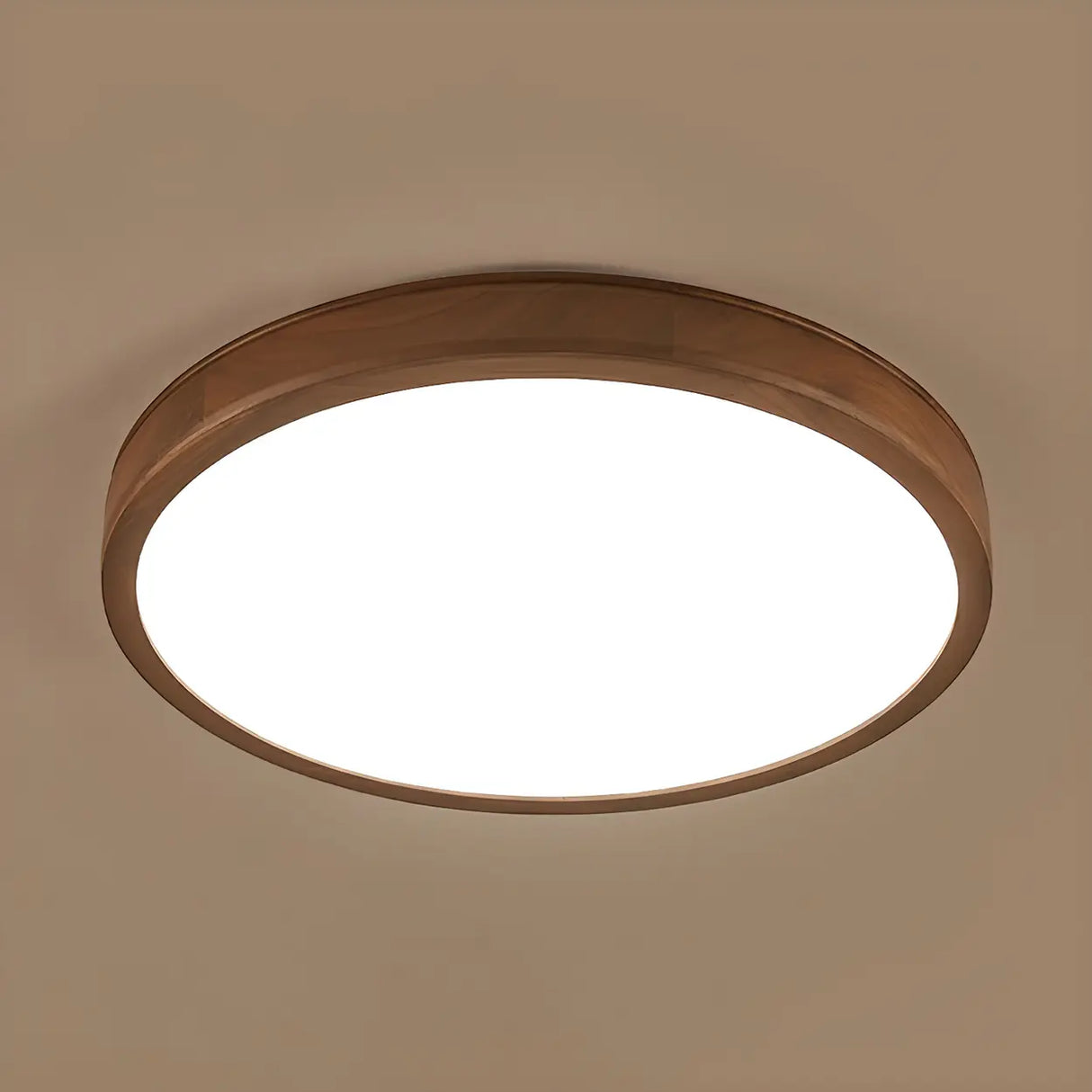 Natural Brown Round Wood LED Flush Mount Ceiling Light Image - 8