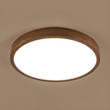 Natural Brown Round Wood LED Flush Mount Ceiling Light Image - 8