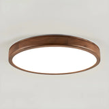 Natural Brown Round Wood LED Flush Mount Ceiling Light Image - 9