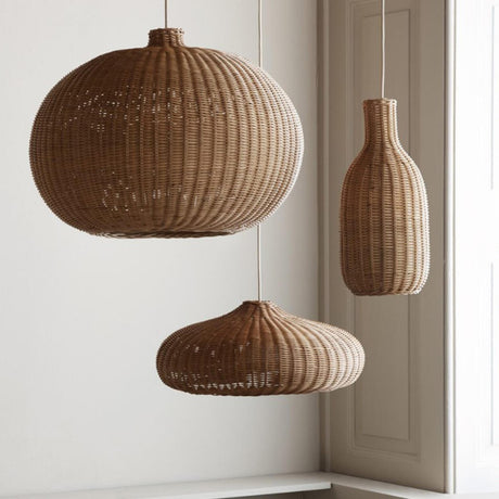 Natural Cane Woven Rattan Bottle Pendant Light Set Image - 1