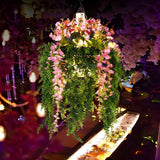 Natural Cascading Greenery and Pink Blooms Chandelier Image - 1