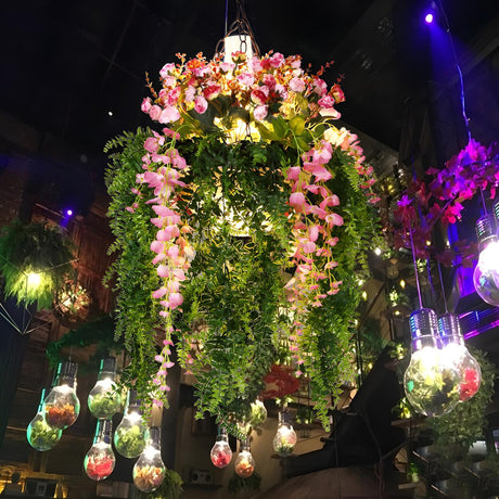 Natural Cascading Greenery and Pink Blooms Chandelier Image - 2