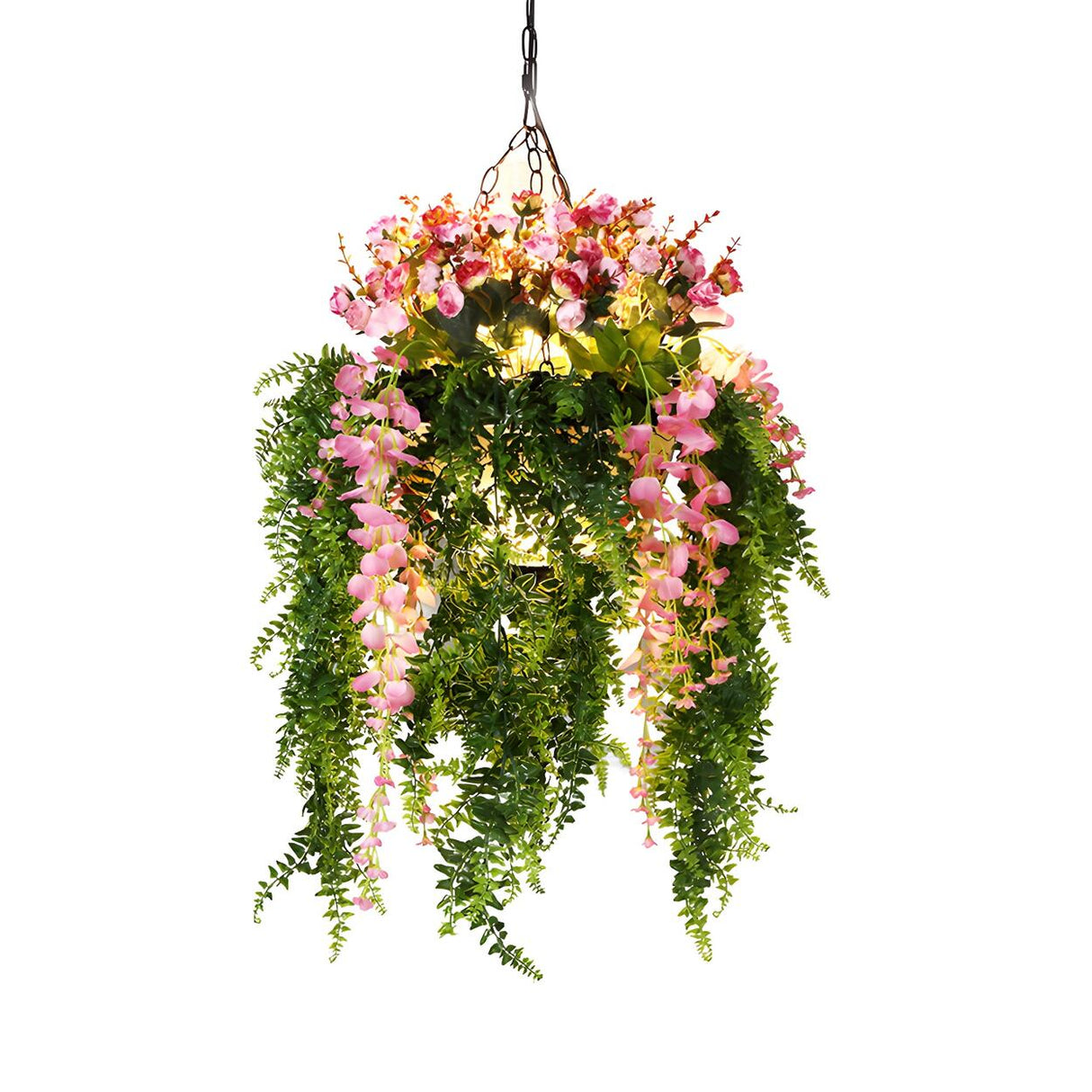 Natural Cascading Greenery and Pink Blooms Chandelier Image - 4