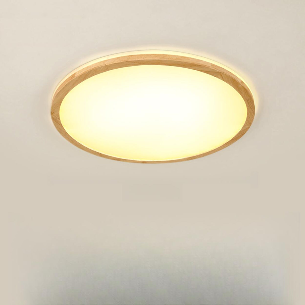 Natural Circle Wood LED Ceiling Light Living Room Image - 15