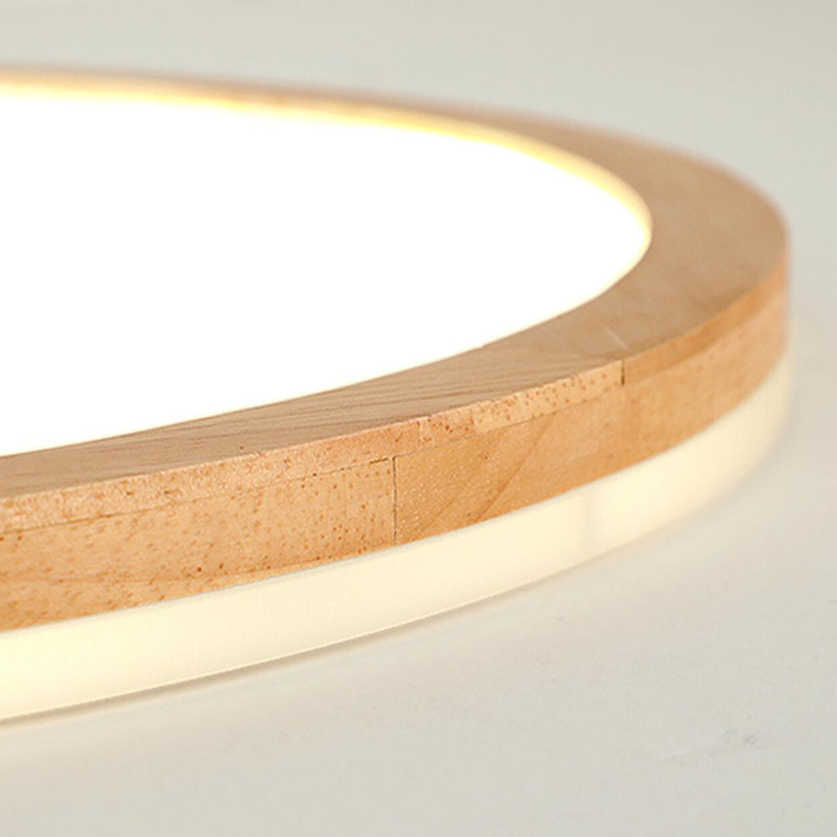 Natural Circle Wood LED Ceiling Light Living Room Image - 17