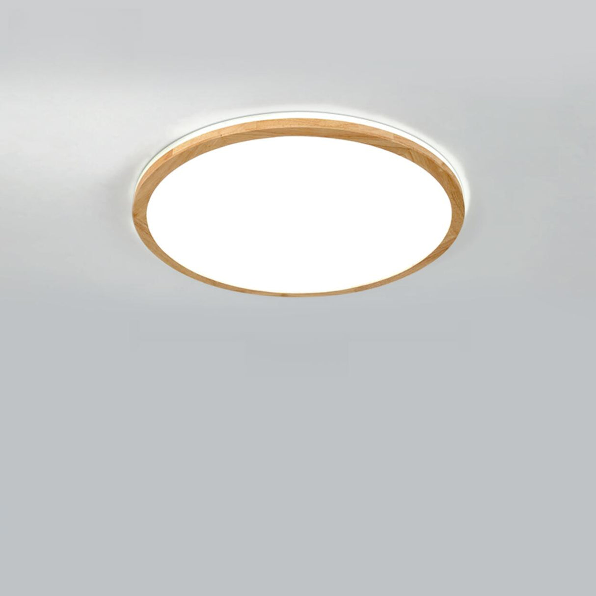 Natural Circle Wood LED Ceiling Light Living Room Image - 2