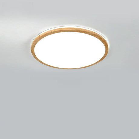 Natural Circle Wood LED Ceiling Light Living Room Image - 2