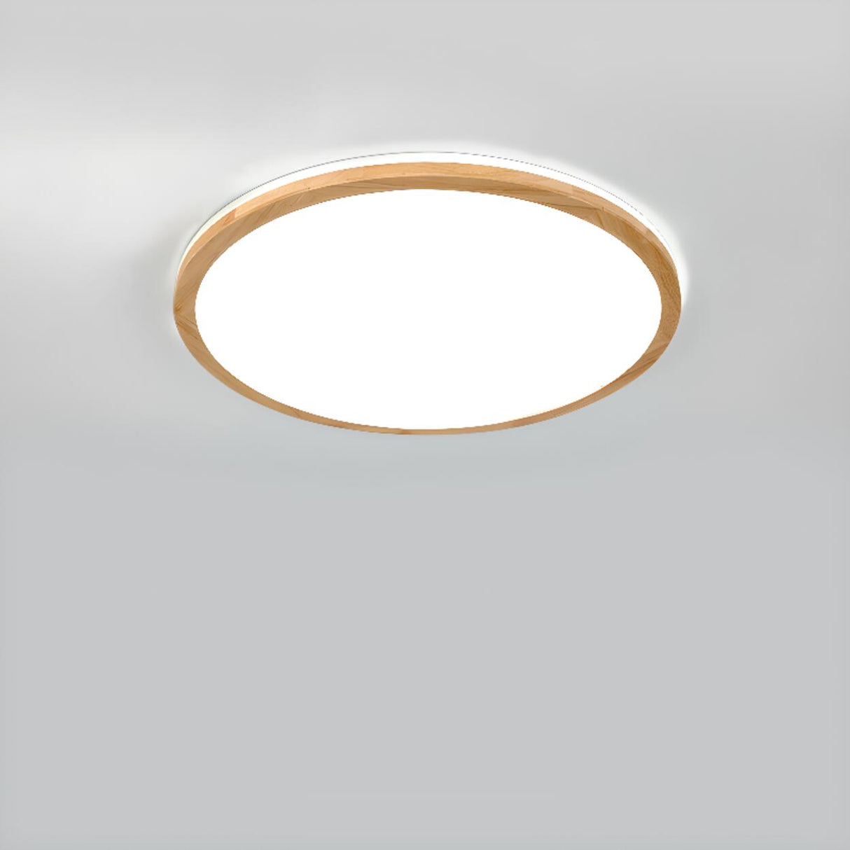 Natural Circle Wood LED Ceiling Light Living Room Image - 5