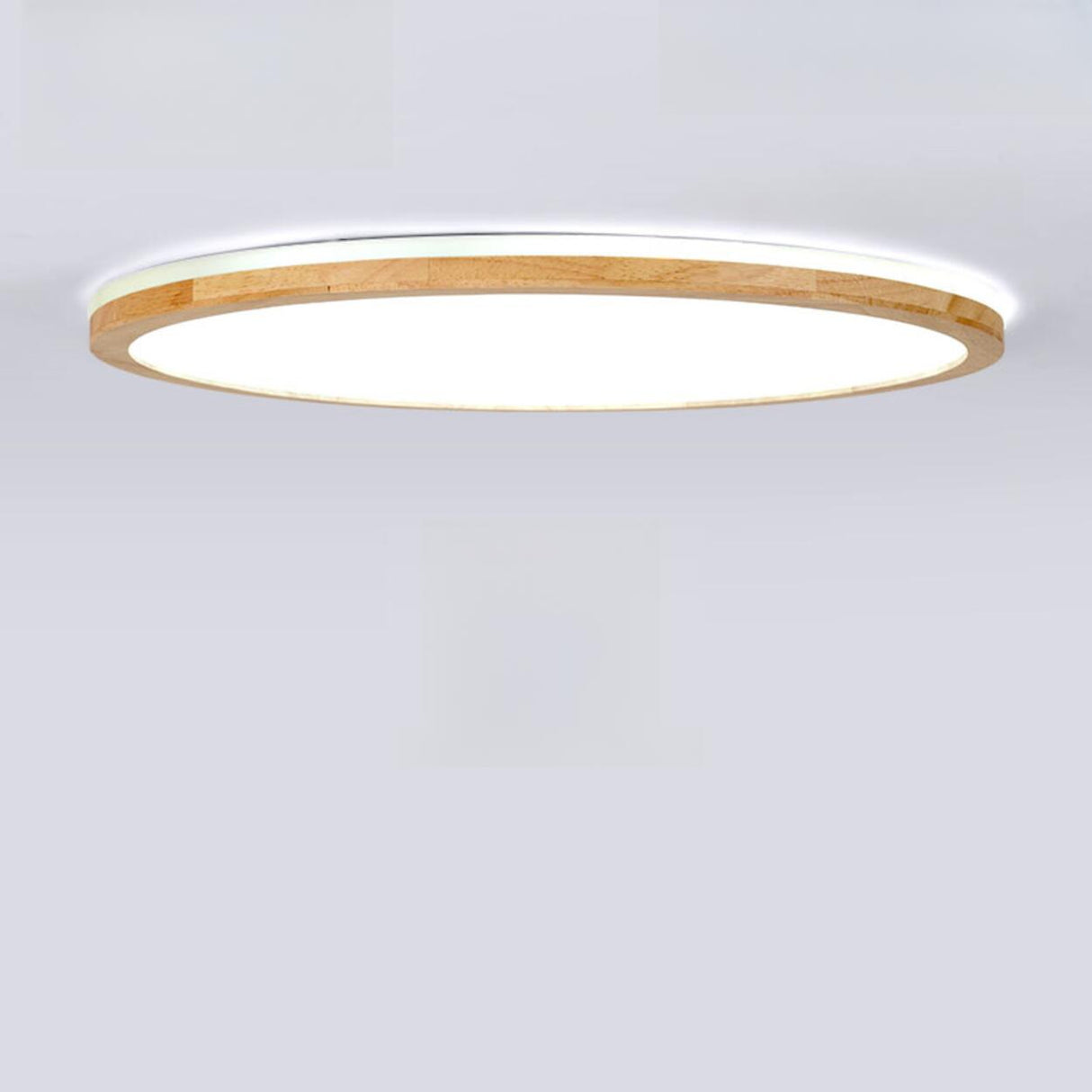 Natural Circle Wood LED Ceiling Light Living Room Image - 8