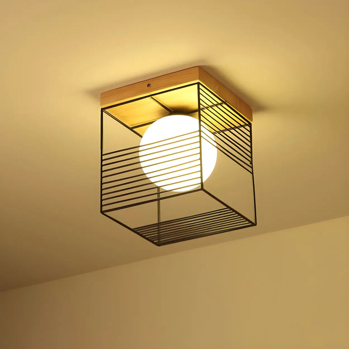 Natural Clear Cube Glass Globe Flush Mount Ceiling Lamp Image - 2