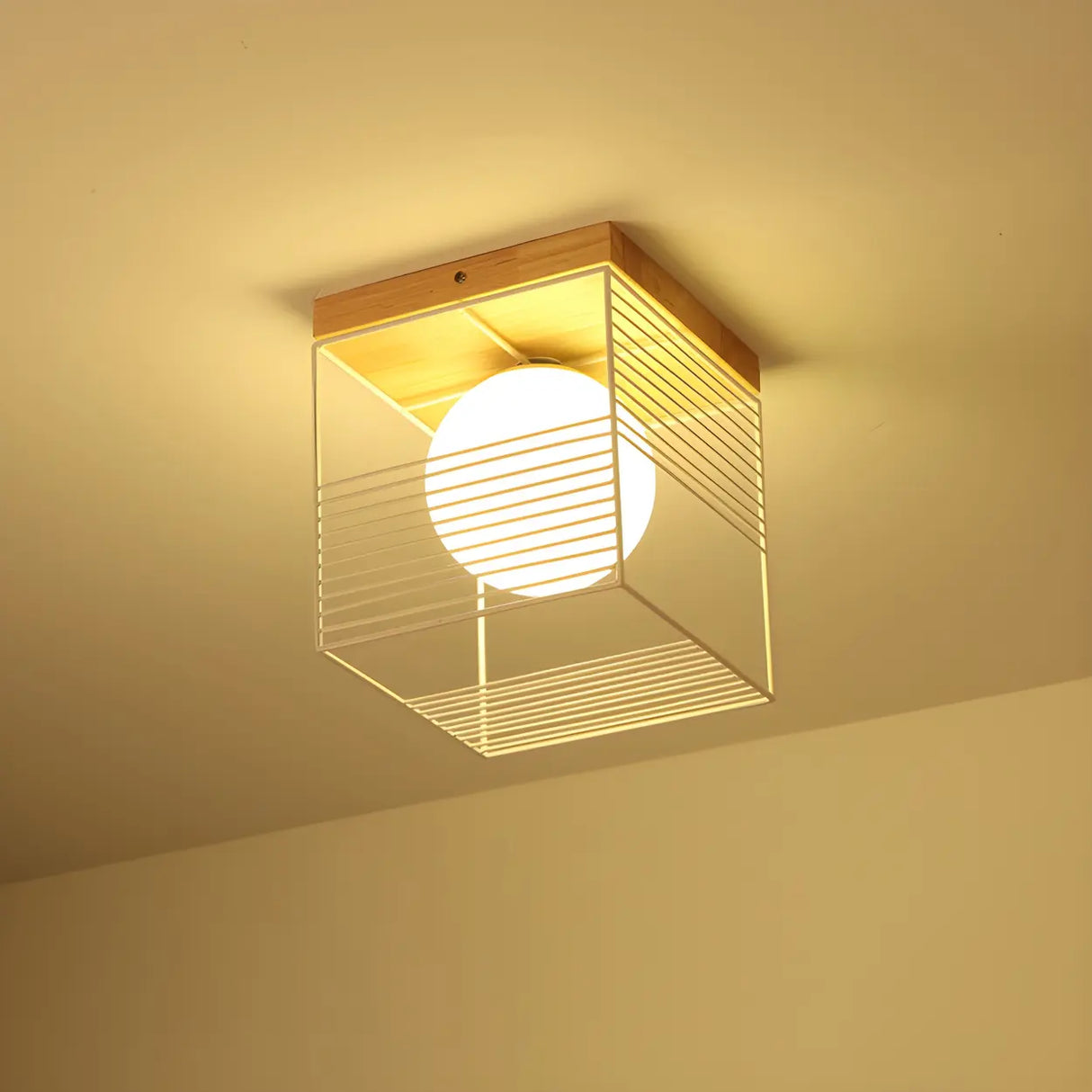 Natural Clear Cube Glass Globe Flush Mount Ceiling Lamp Image - 3