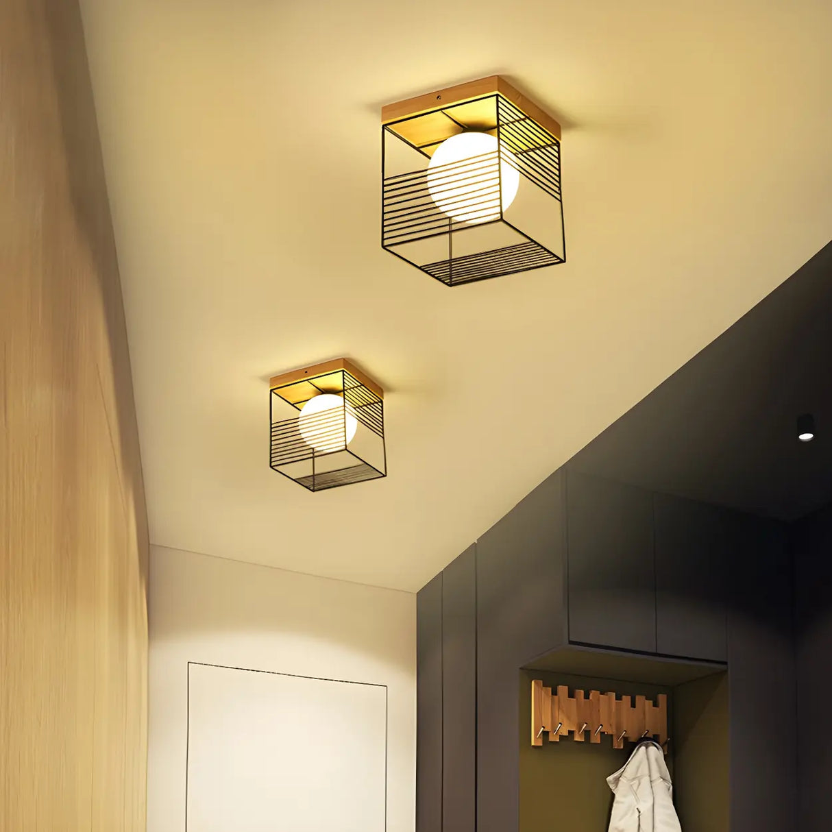 Natural Clear Cube Glass Globe Flush Mount Ceiling Lamp Image - 4