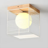 Natural Clear Cube Glass Globe Flush Mount Ceiling Lamp Image - 9