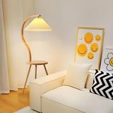 Natural Cone Wooden Floor Lamp with Side Table Image - 12