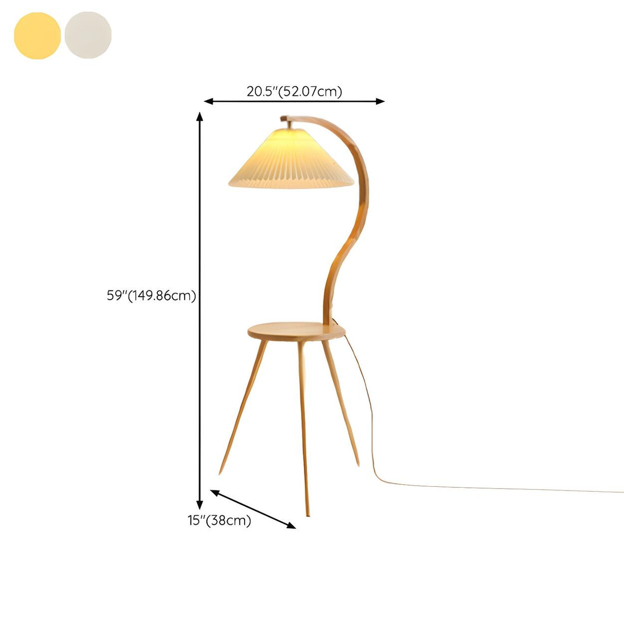 Natural Cone Wooden Floor Lamp with Side Table 