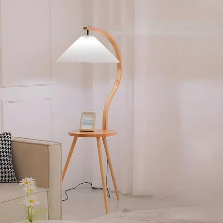 Natural Cone Wooden Floor Lamp with Side Table Image - 2