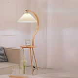 Natural Cone Wooden Floor Lamp with Side Table Image - 3